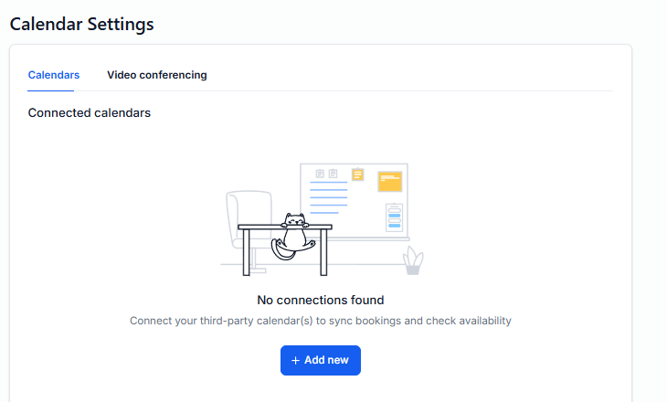 The Calendar Settings section with the Add new button